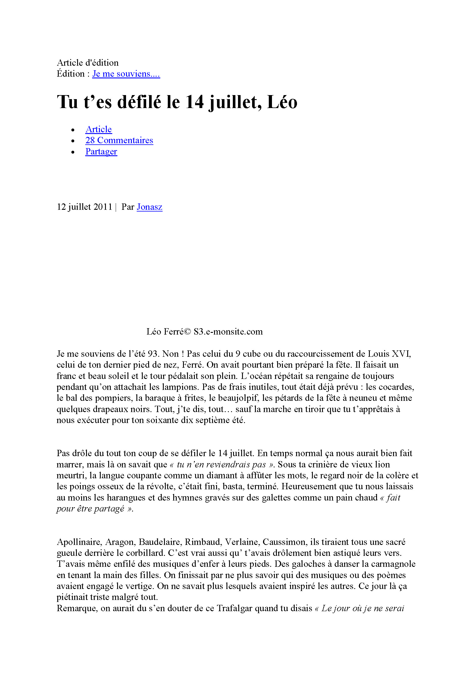 12/07/2011 Tu t'es défilé un quatorze juillet, Léo