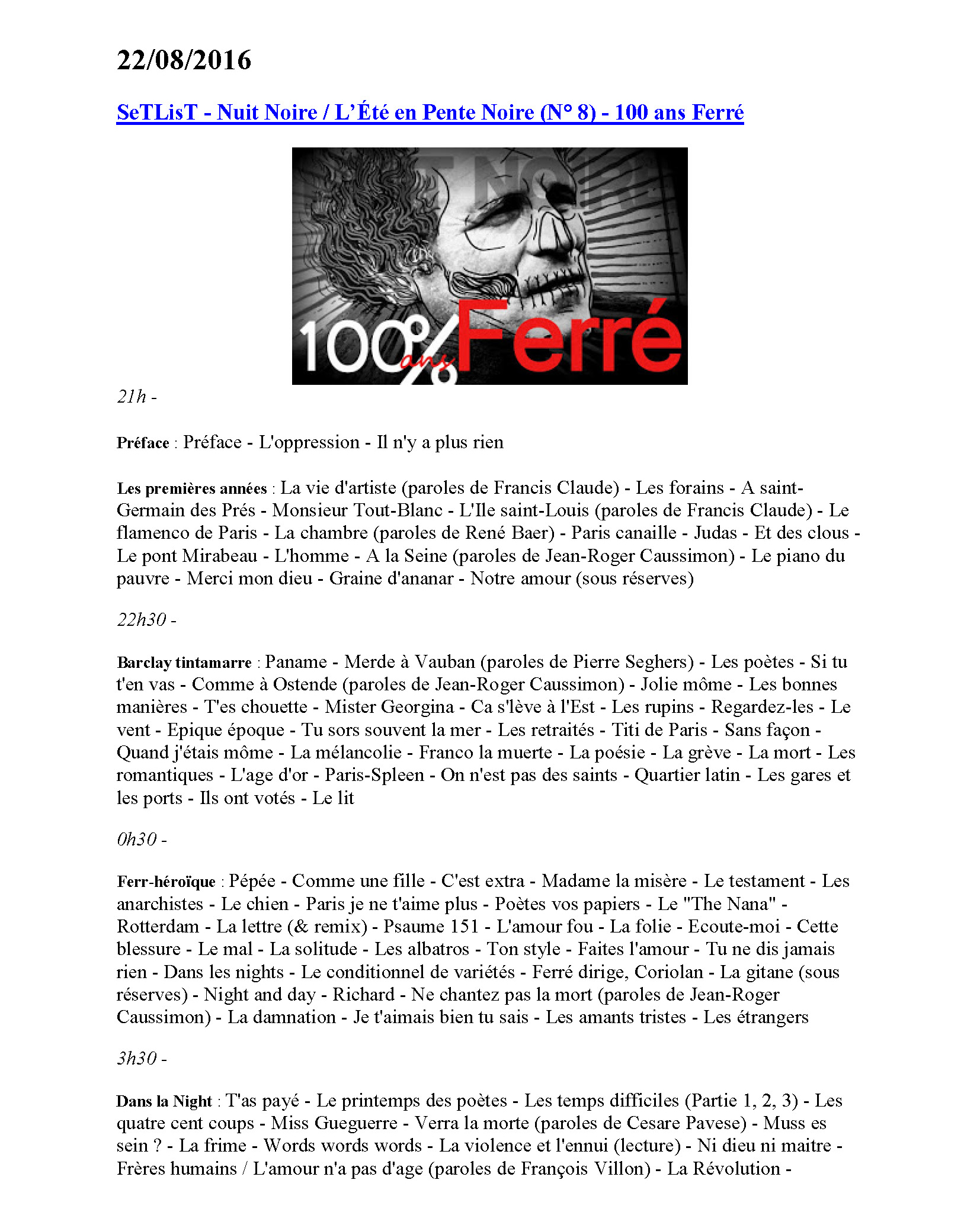 22/08/2016 Nuit Noire 100% Ferré