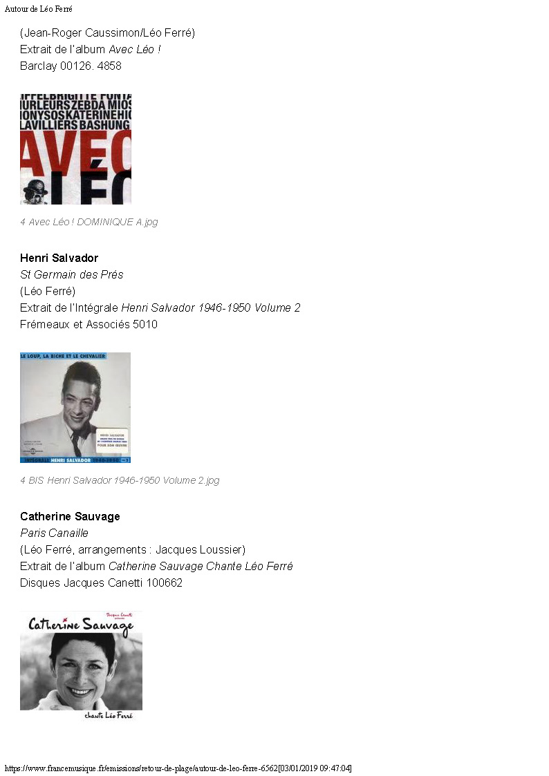 24/08/2016 France-Musique Centenaire de Léo Ferré - Autour de Léo Ferré