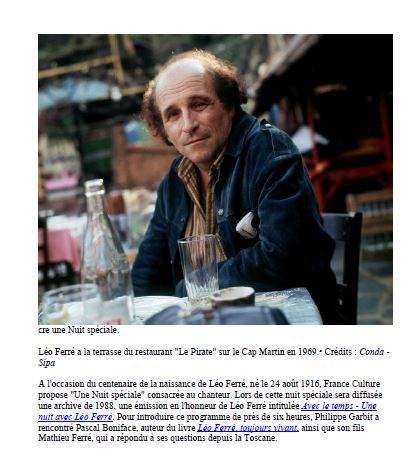 24/08/2016 France-culture Nuit Spéciale Léo Ferré