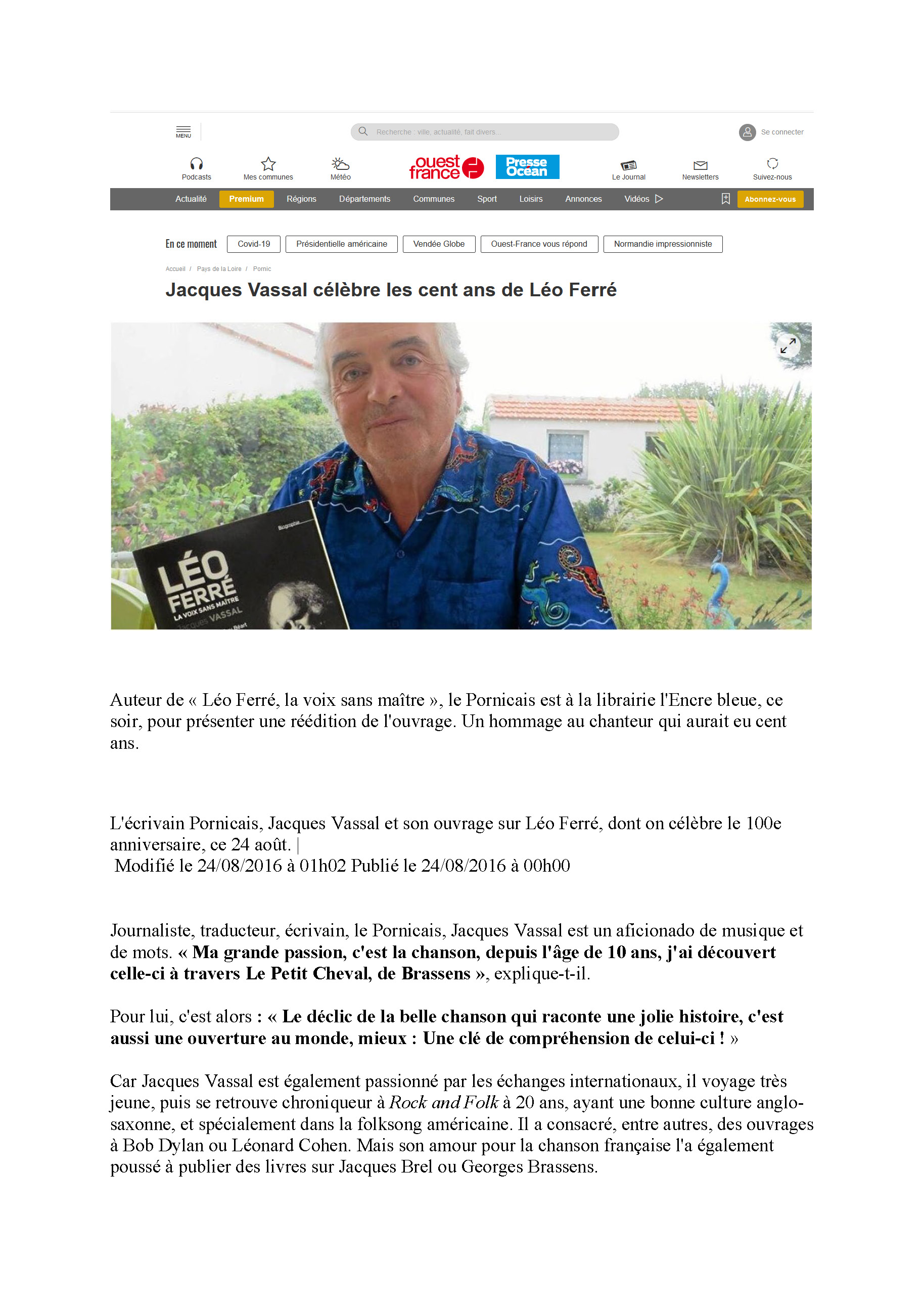 24/08/2016 Ouest-France Jacques Vassal