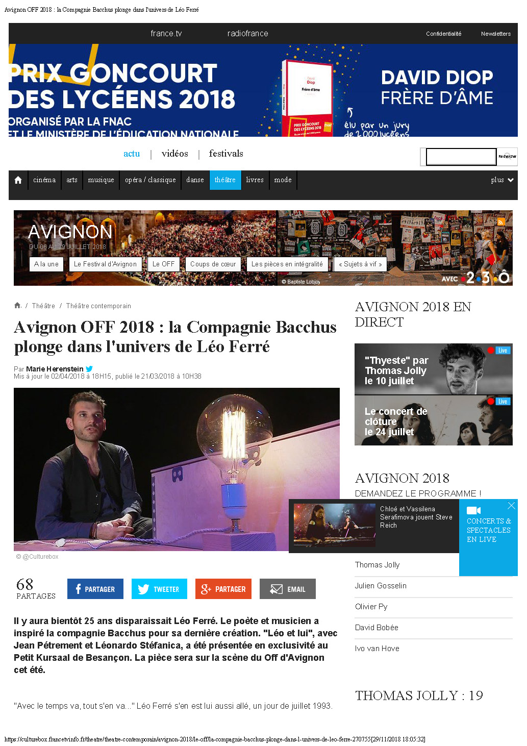 21/03/2018 Avignon-OFF-2018 La Compagnie Bacchus plonge dans l'univers de Léo Ferré