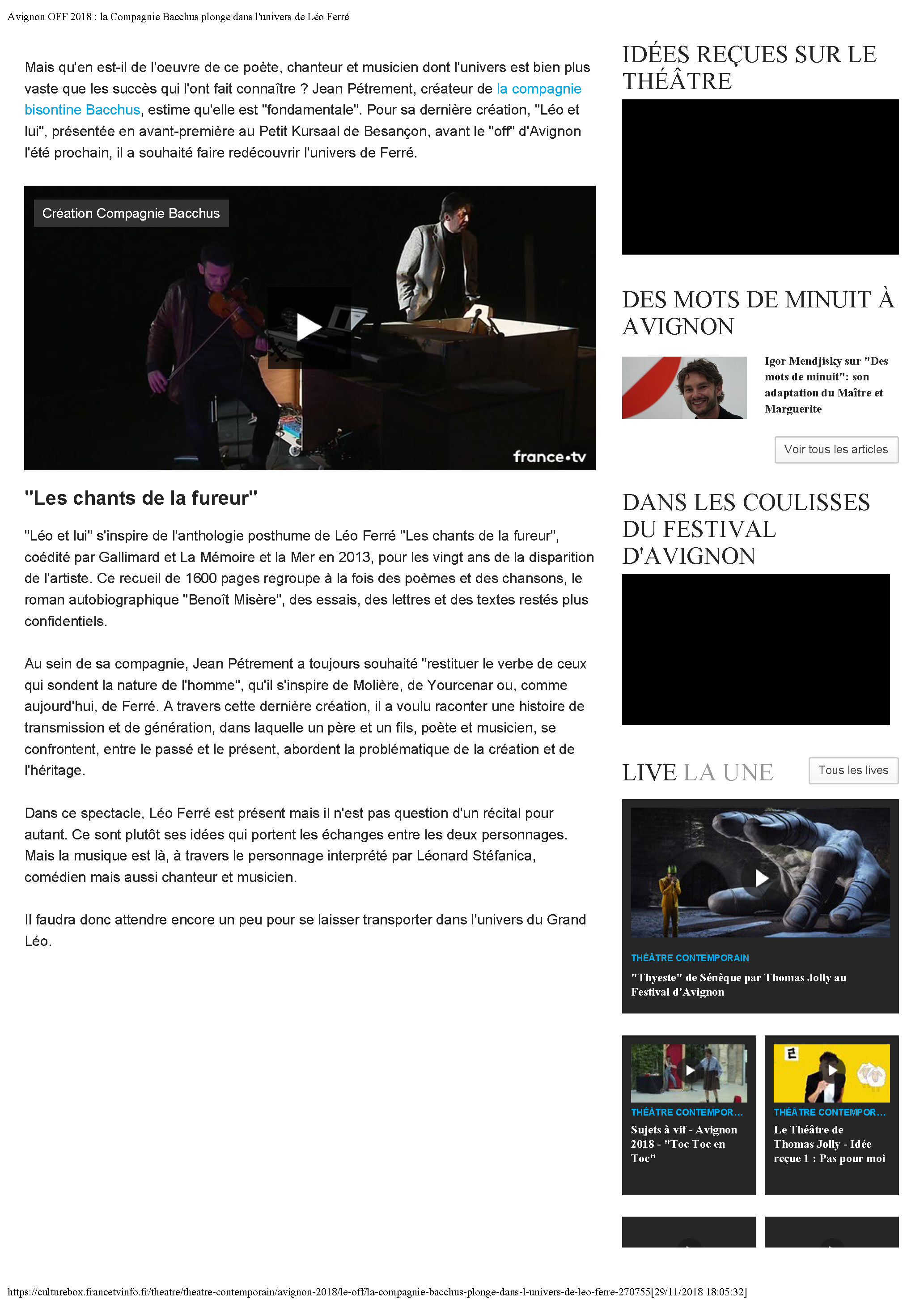 21/03/2018 Avignon-OFF-2018 La Compagnie Bacchus plonge dans l'univers de Léo Ferré