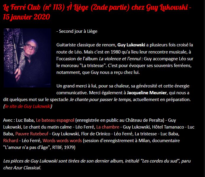   15/01/2020 Le Ferré Club à Liège chez Guy Lukowski