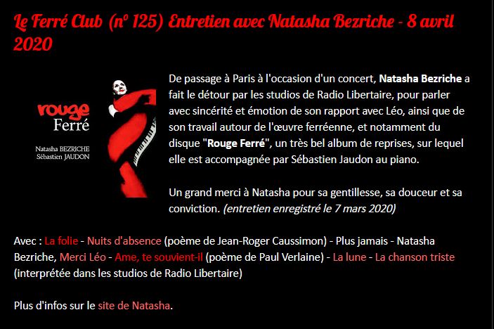  08/04/2020 LE FERRE CLUB Entretien avec Natasha Bezriche
