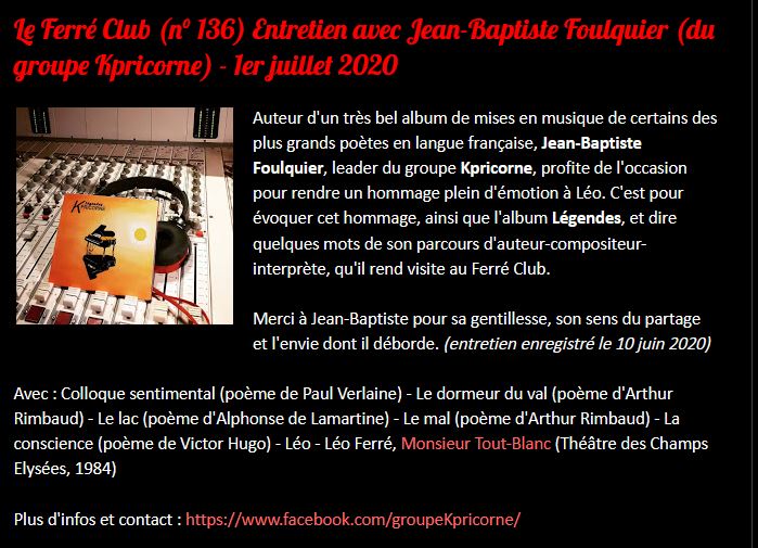 01/07/2020 LE FERRE CLUB entretien avec Jean-Baptiste Foulquier