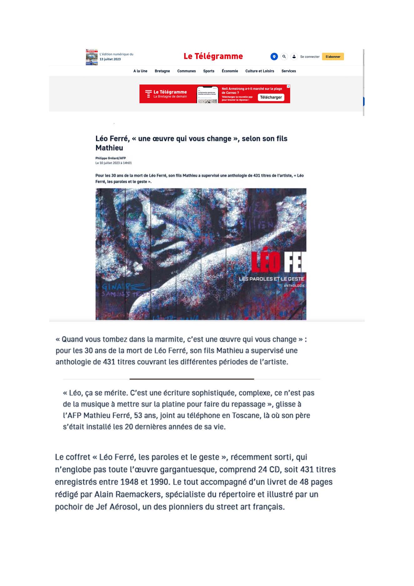 10/07/23 Leo Ferre une oeuvre qui vous change