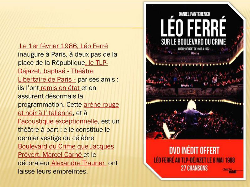 Léo Ferré - Inauguration du TLP-Déjazet 1986