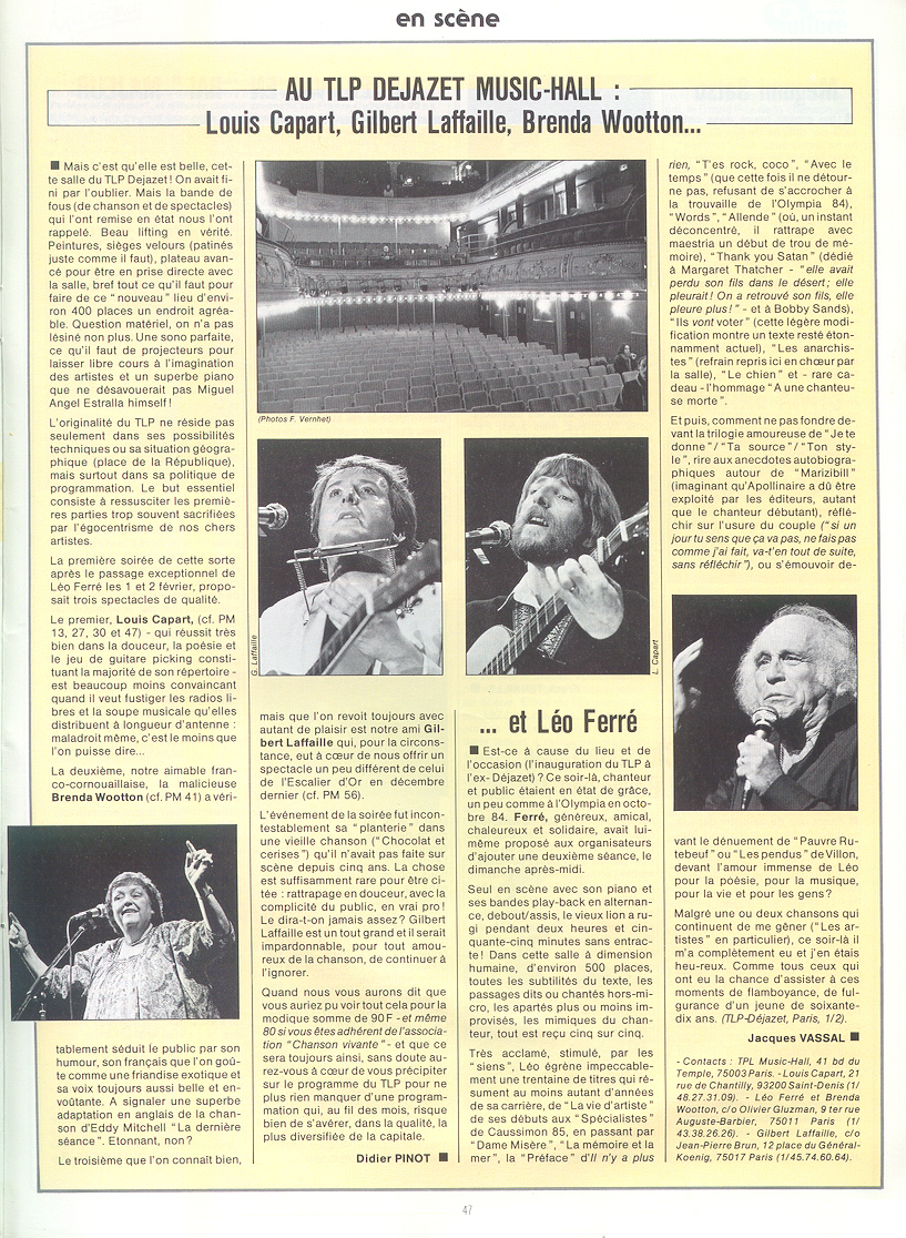 Léo Ferré - Paroles et Musique N°58, mensuel de Mars 1986