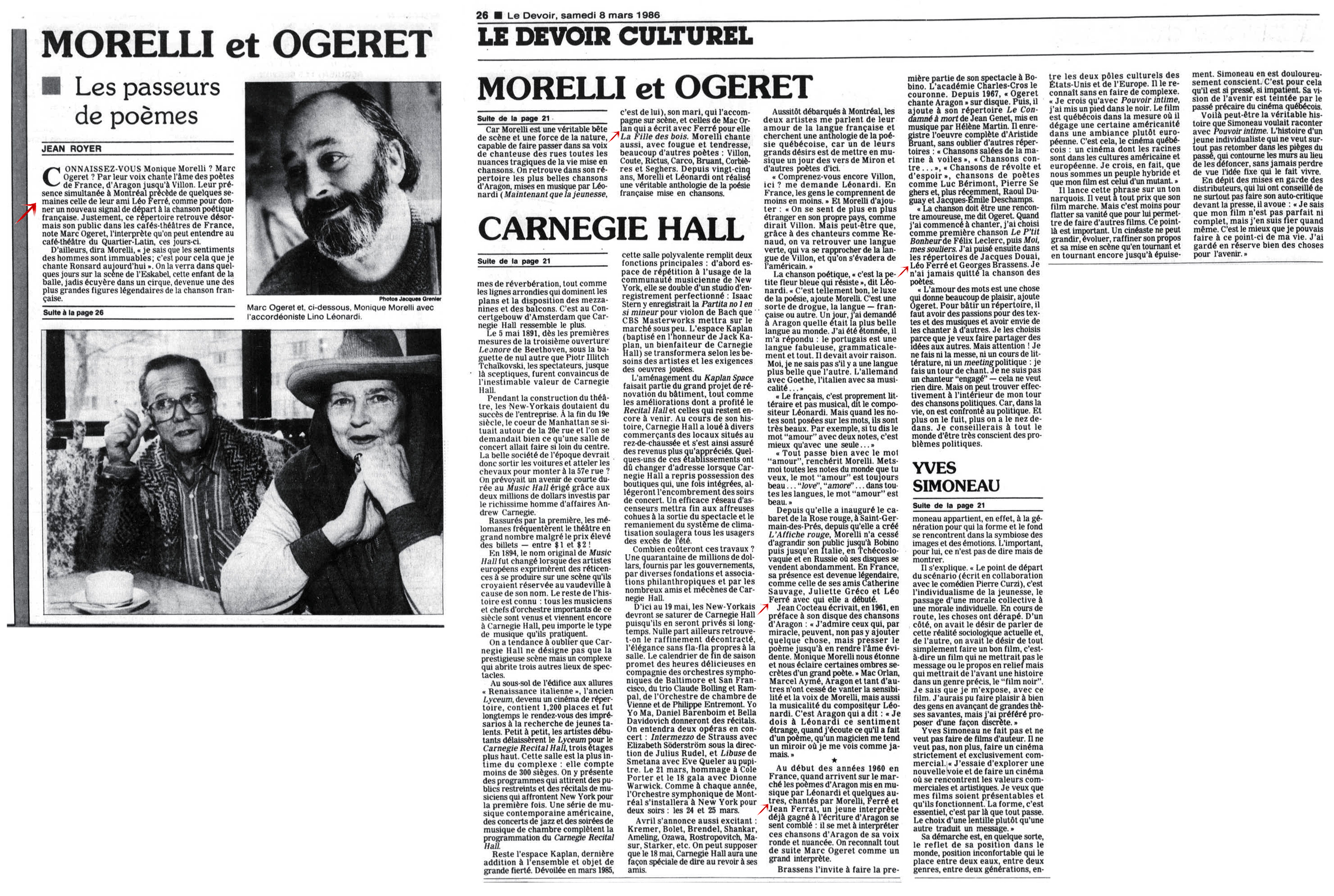 Léo Ferré - La Presse, 6 mars 1986, E. Arts et spectacles