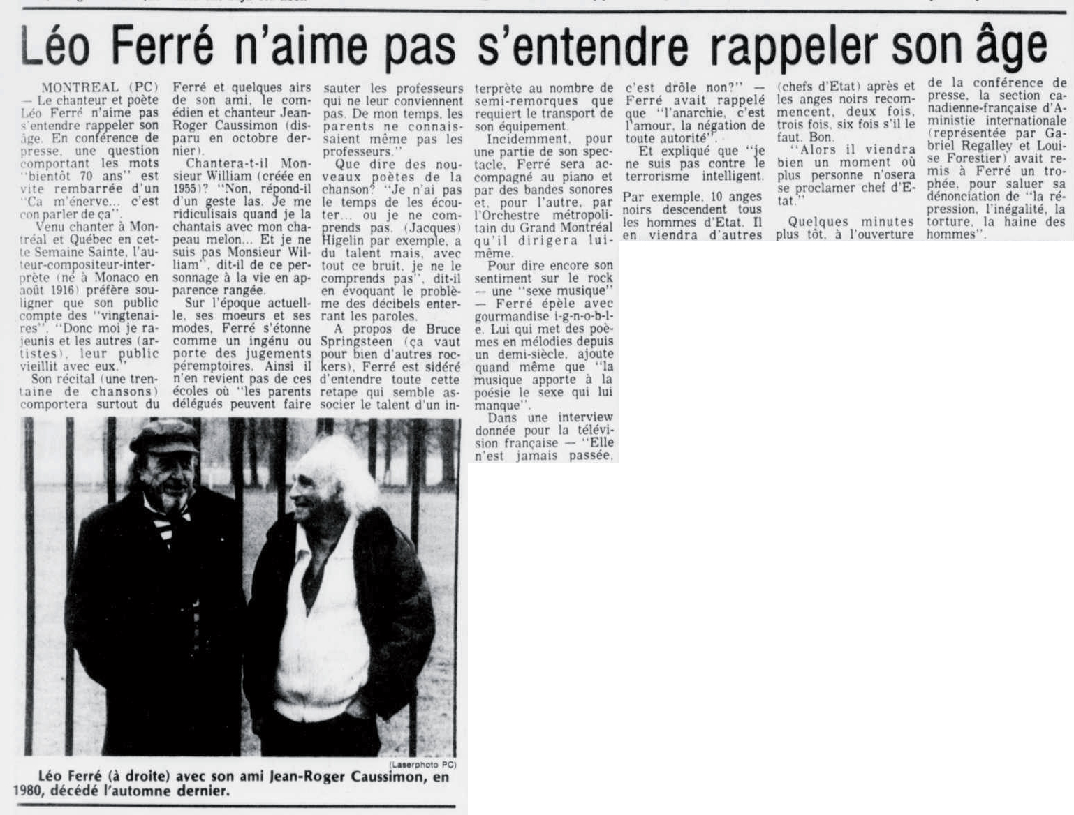 Léo Ferré - La tribune, 1910-, 25 mars 1986, Cahier 2