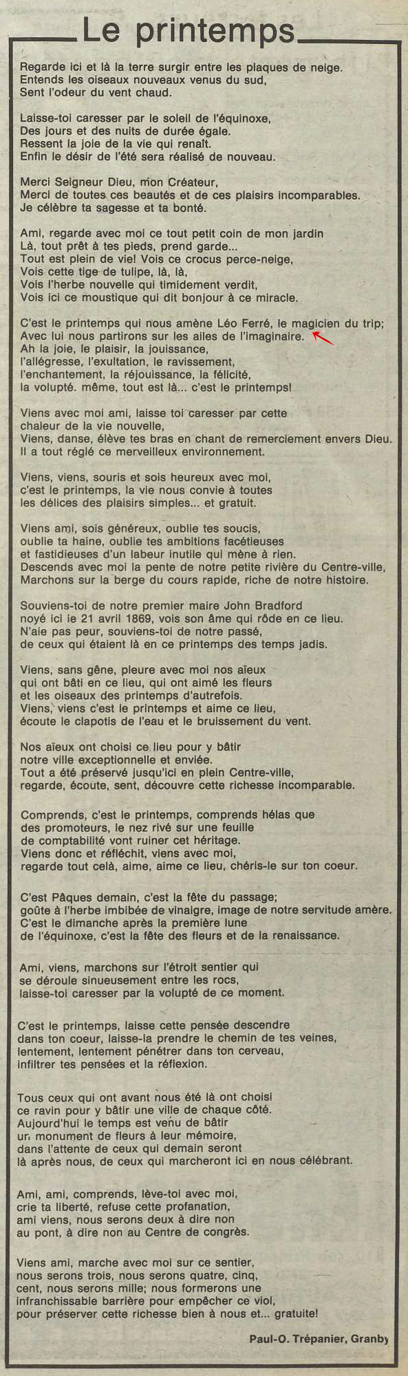 Léo Ferré - La voix de l'Est, 1935- (Granby), samedi 29 mars 1986