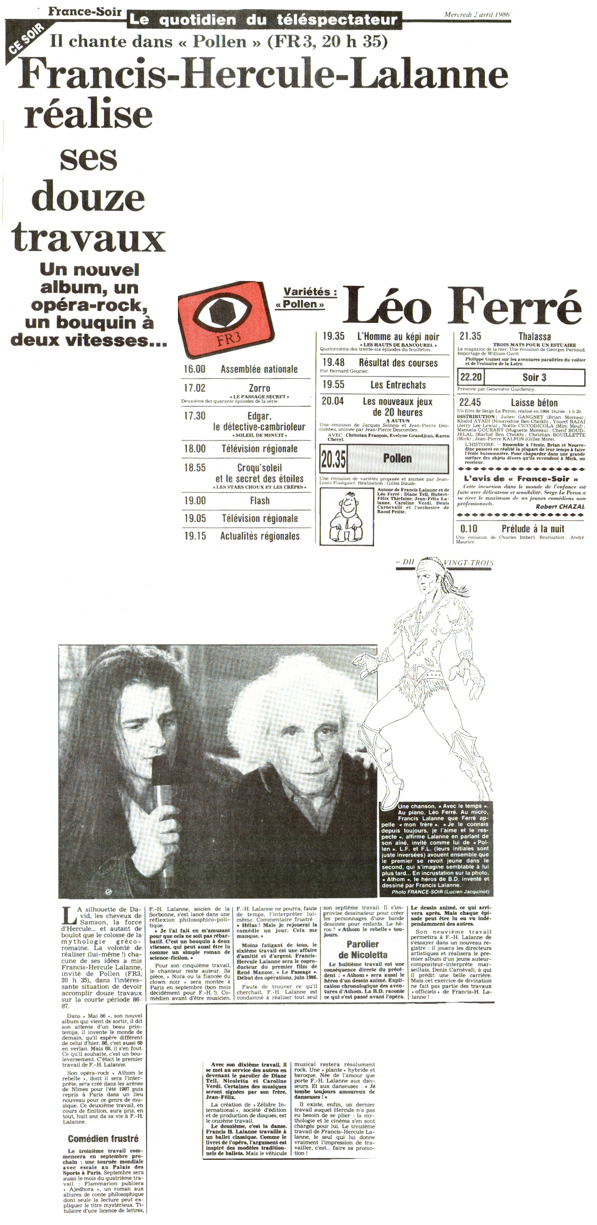 Léo Ferré - France Soir N°12 952 du 02/04/1986