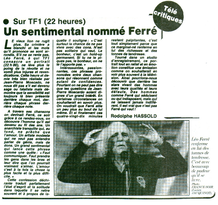 Léo Ferré - France Soir N°12 976 du 02/05/1986