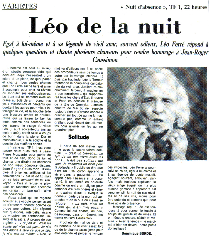 Léo Ferré - Le Figaro N°12960 du 02/05/1986