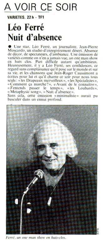 Léo Ferré - Le Quotidien de Paris N°2004 du 02/05/1986