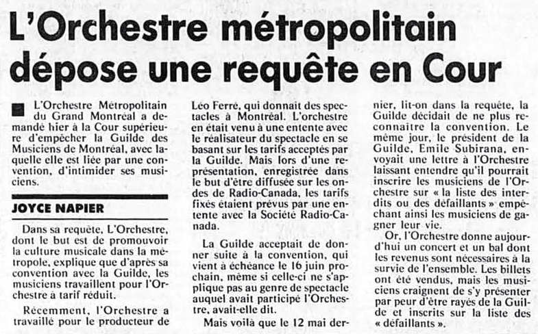 Léo Ferré - La Presse, 15 mai 1986, Cahier A