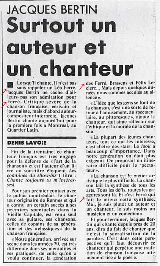 Léo Ferré - La Presse, 17 mai 1986, E. Arts et spectacles