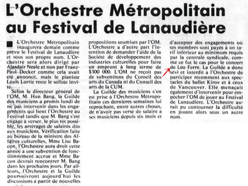 Léo Ferré - La Presse, 25 juin 1986, C. Arts et spectacles