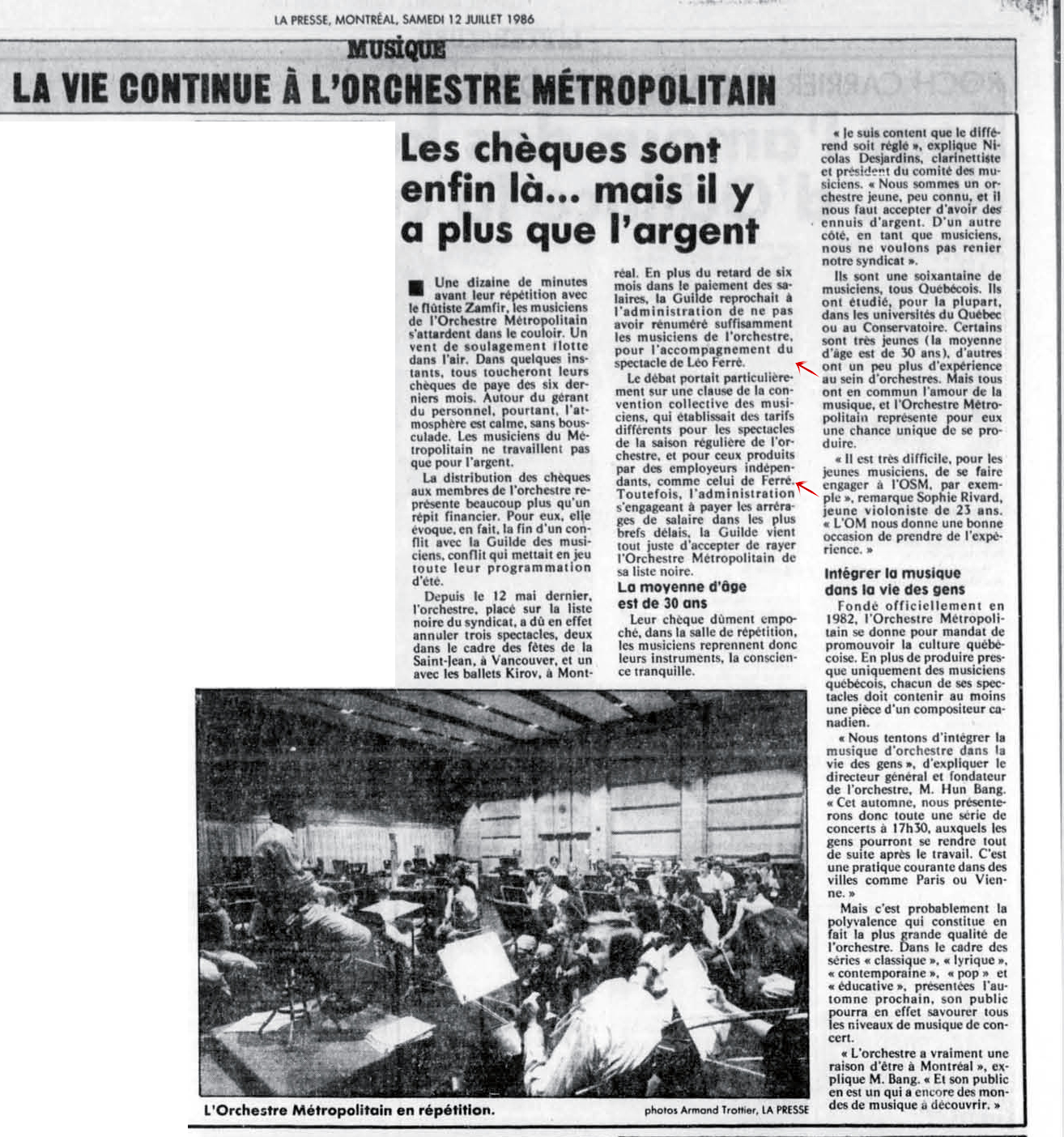 Léo Ferré - La Presse, 12 juillet 1986, E. Arts et spectacles