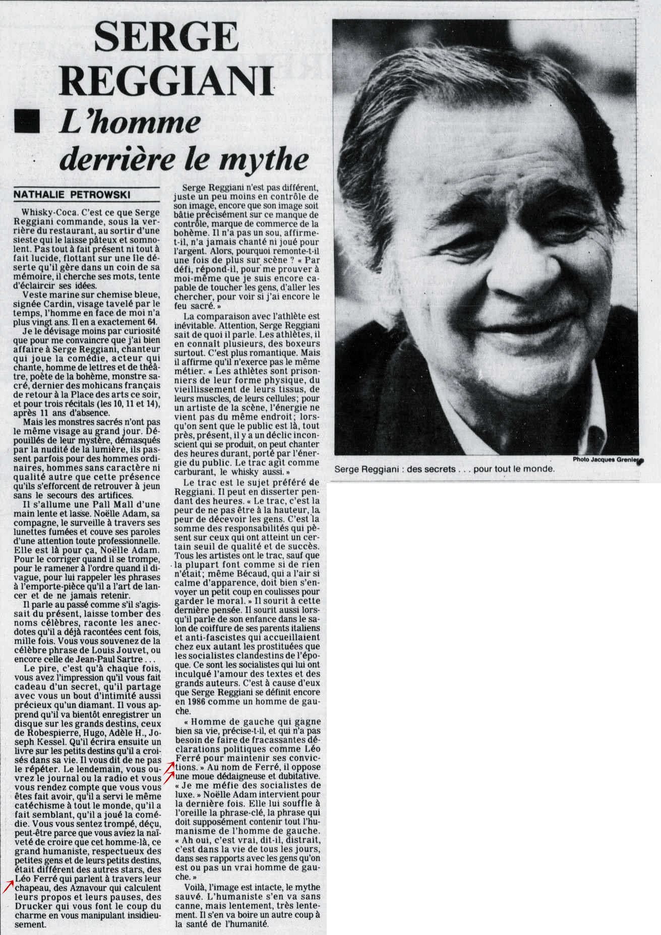 Léo Ferré - Le devoir, 1910- (Montréal), mercredi 10 septembre 1986