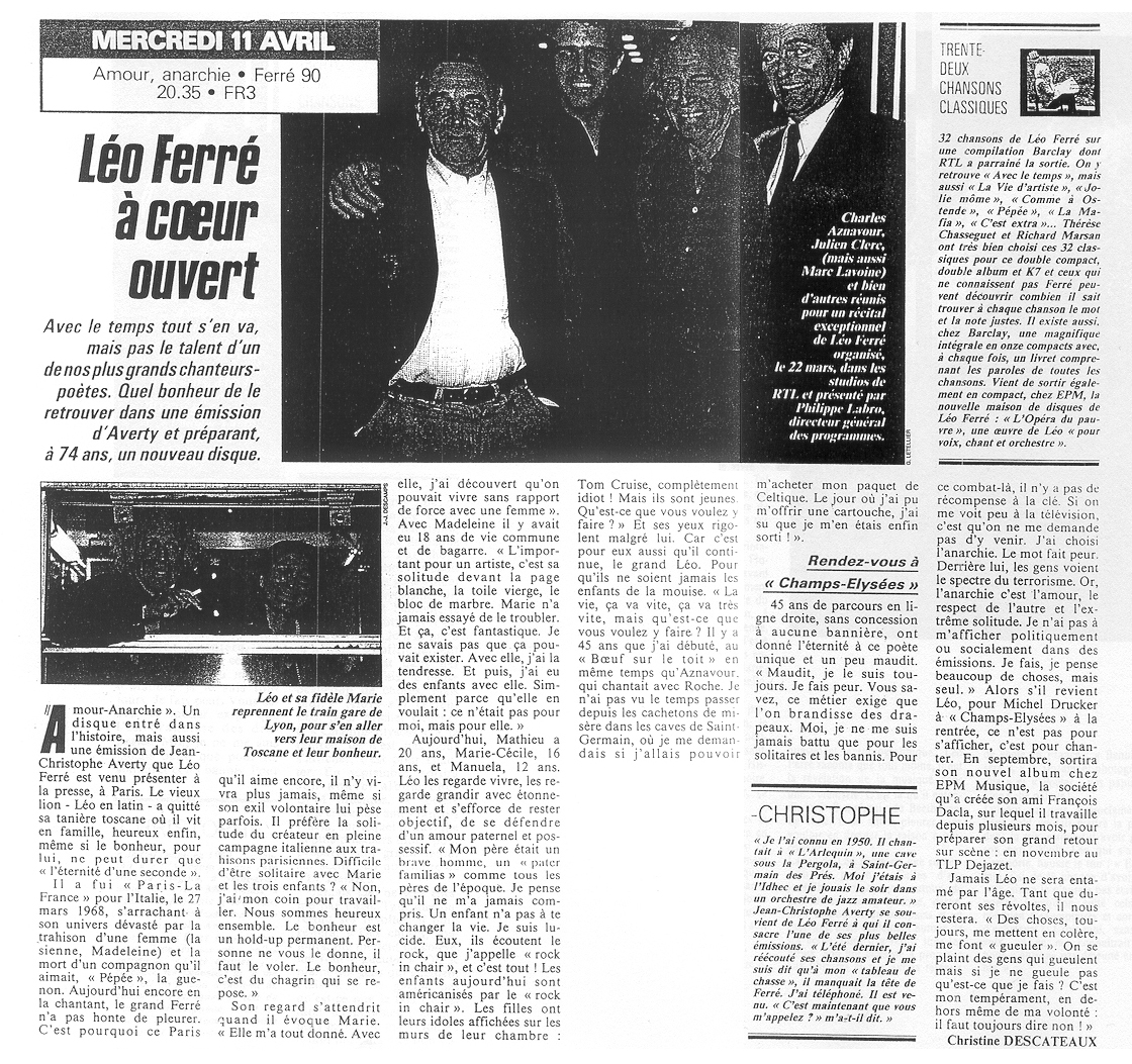 Léo Ferré - Télé 7 Jours du 07 au 13/04/1990