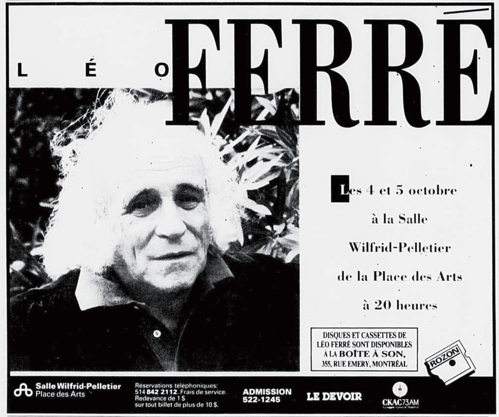 Léo Ferré - Le devoir, 1910- (Montréal), 25 août 1990, Cahier C