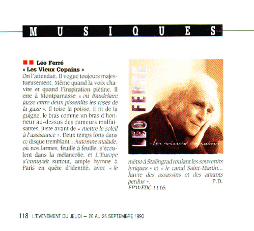Léo Ferré - L'événement du jeudi du 20 au 26/09/1990