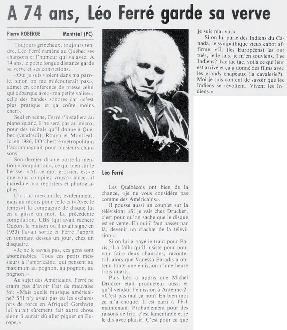 Léo Ferré - La tribune, 1910-, 27 septembre 1990, Cahier 4