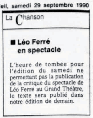 Léo Ferré - Le soleil, 1896- (Québec), 29 septembre 1990, Cahier D