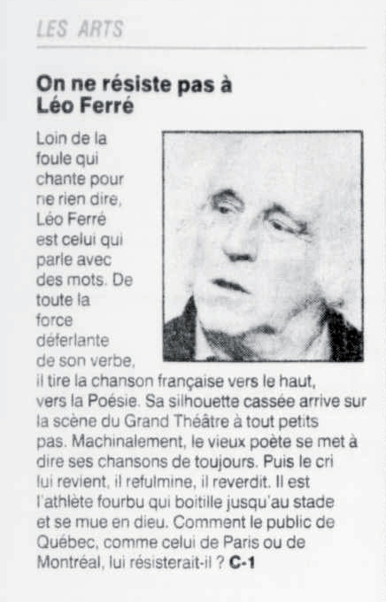 Léo Ferré - Le soleil, 1896- (Québec), 30 septembre 1990, Cahier A