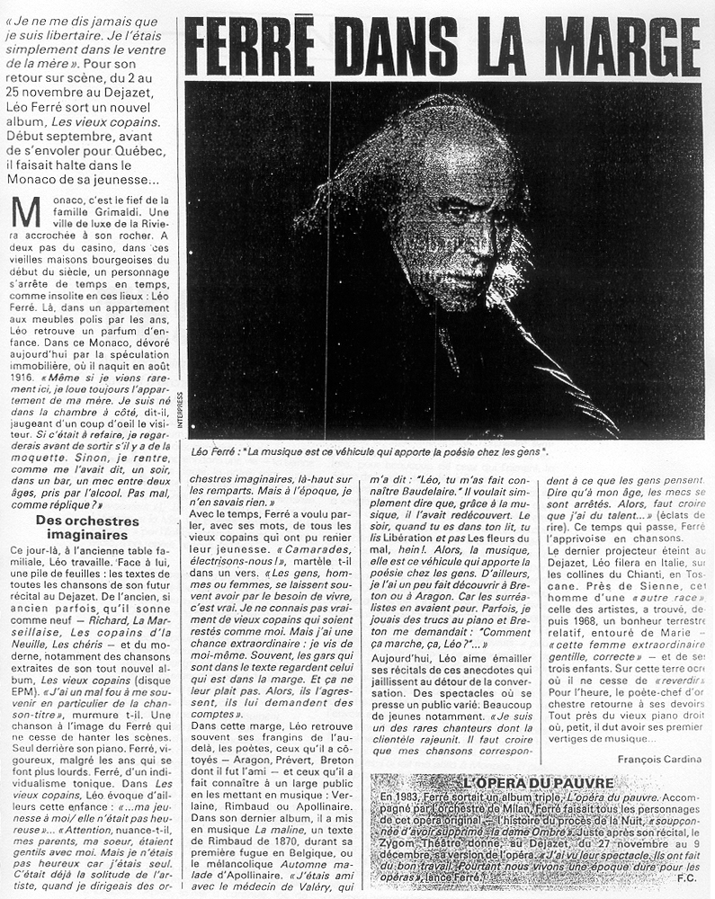 Léo Ferré - TV Hebdo Est Républicain du 21 au 27/10/1990