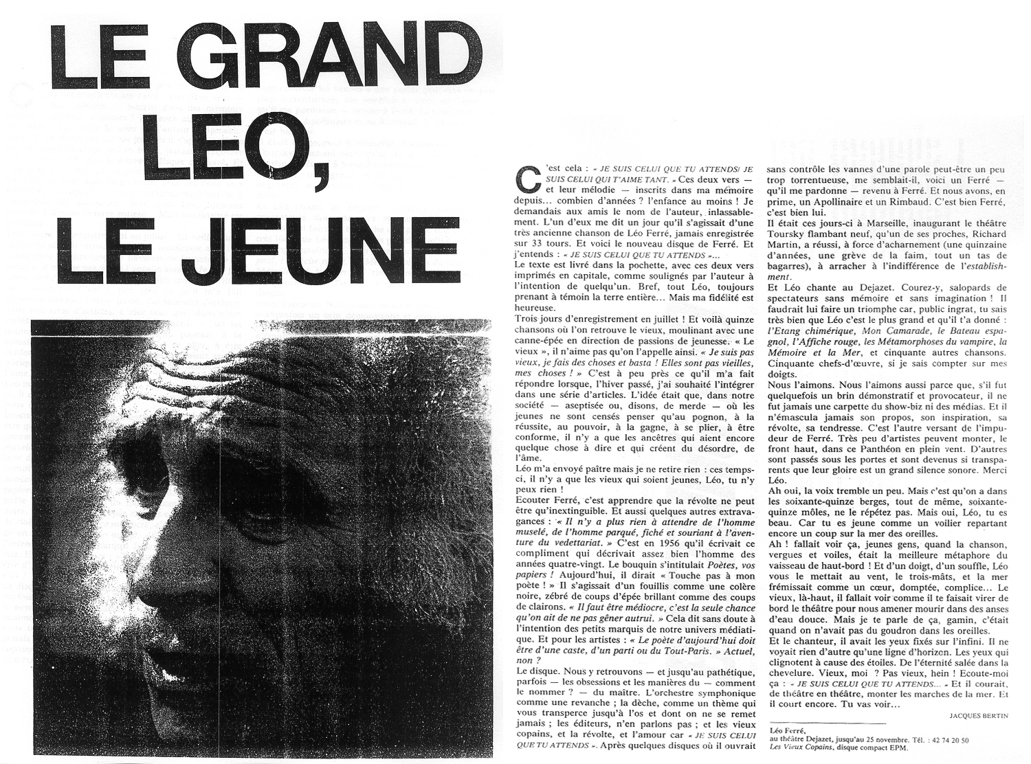 Léo Ferré - Politis N°113 du 08 au 14/11/1990
