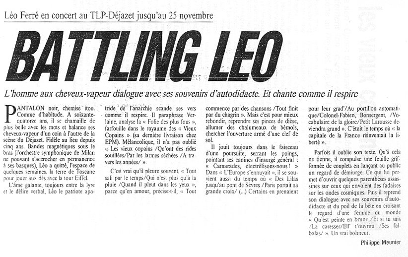 Léo Ferré - L'Humanité du 14/11/1990