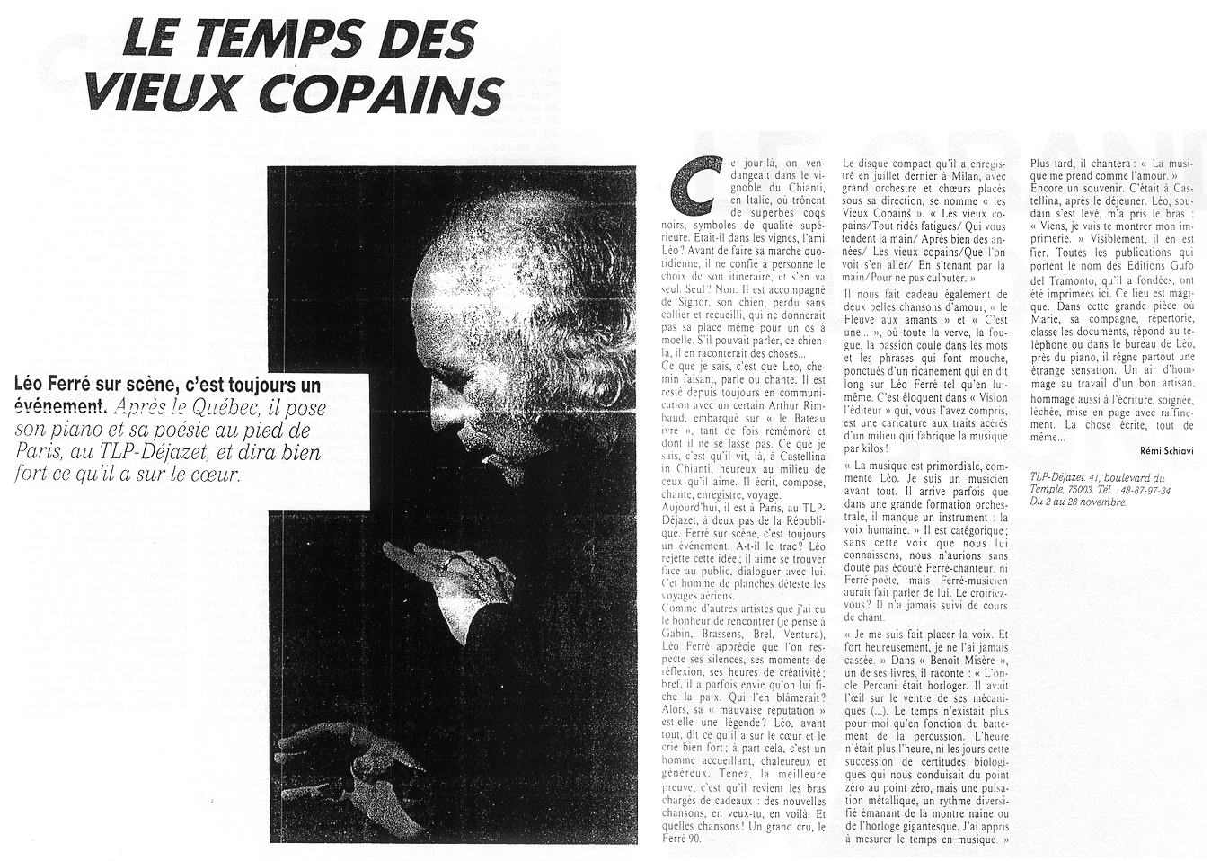 Léo Ferré - L'Humanité Dimanche N°33 du 28/11/1990