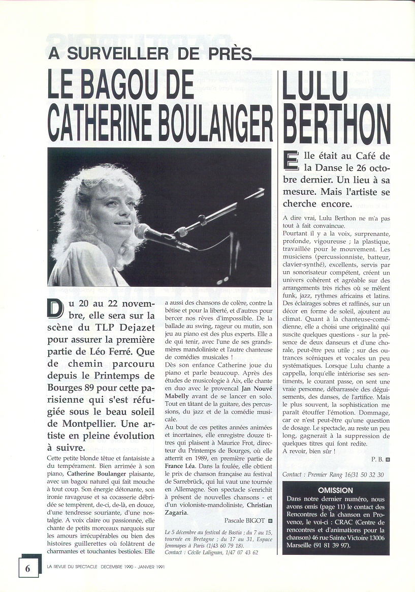 Léo Ferré - La revue du spectacle, mensuel de Décembre 1990