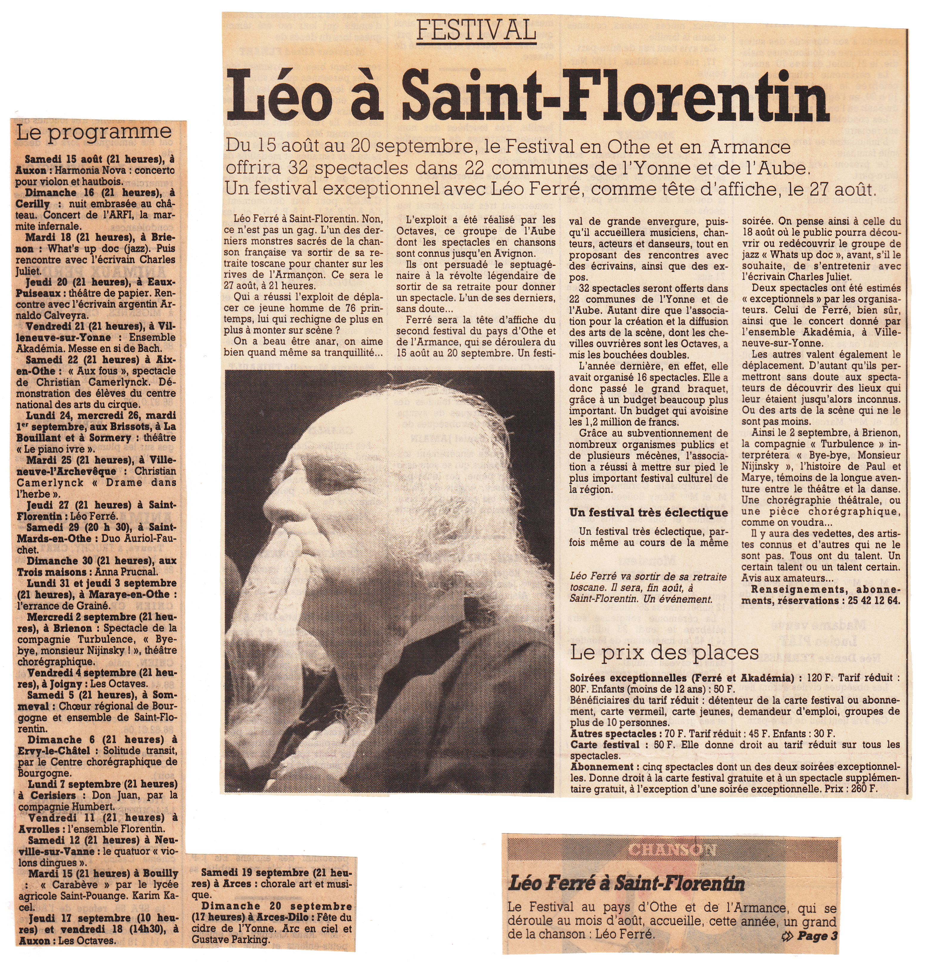 Léo Ferré - L'Yonne républicaine du 22/07/1992
