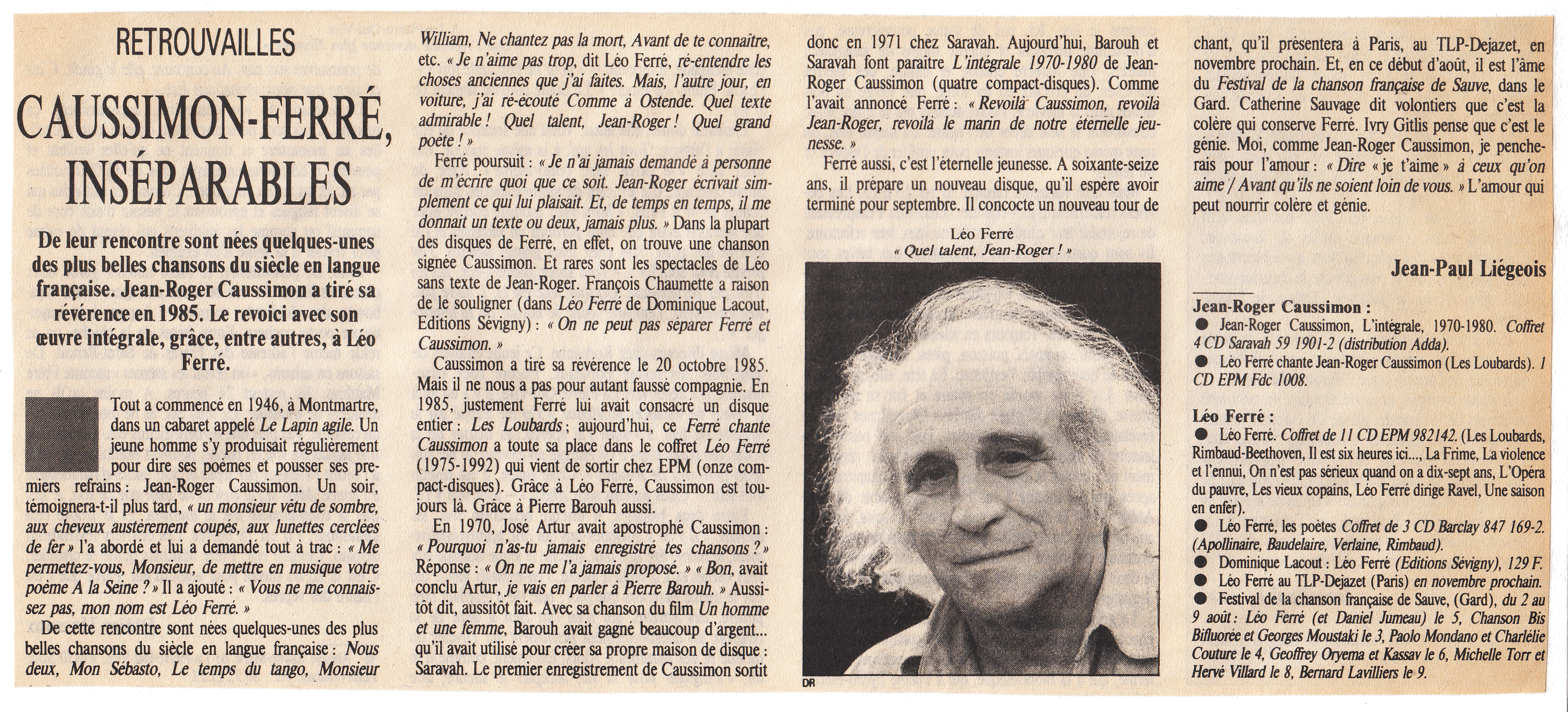 Léo Ferré - Témoignage chrétien du 01/08/1992