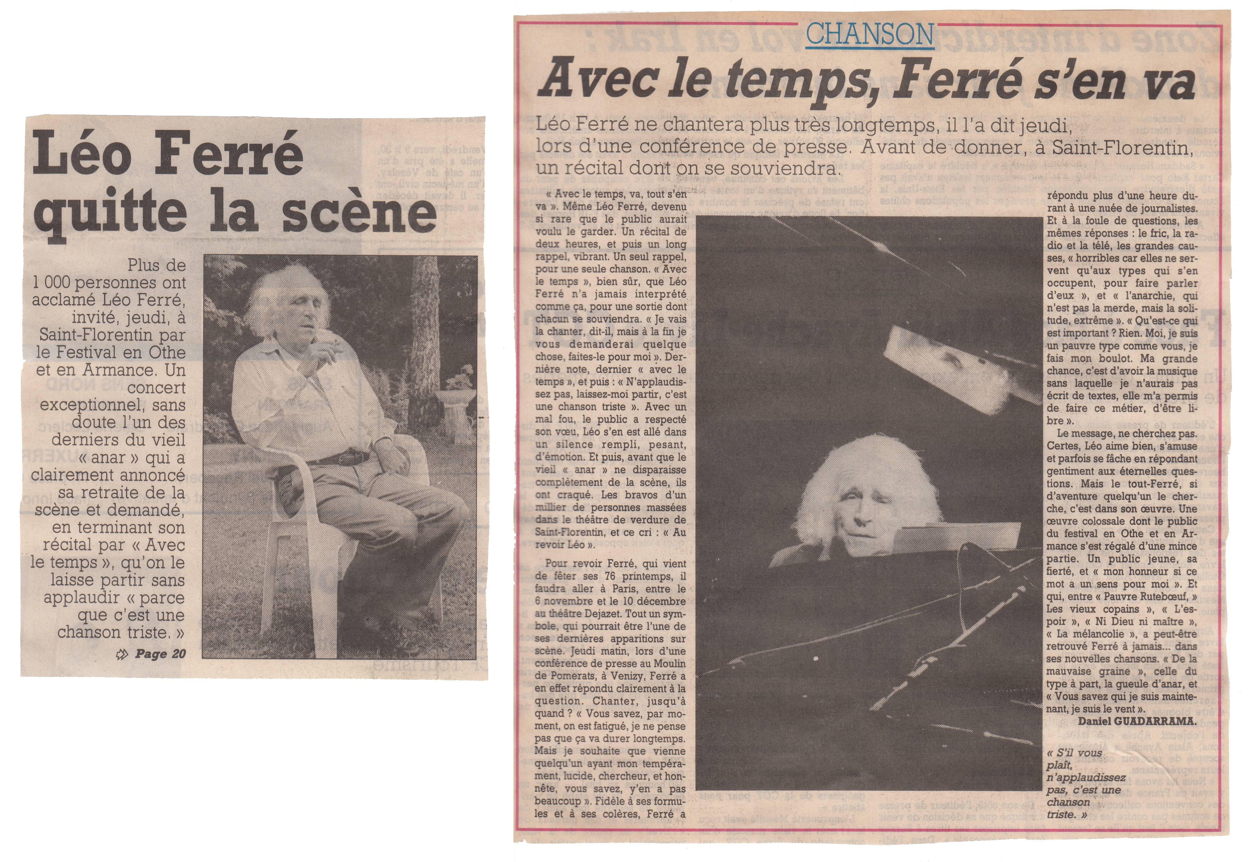 Léo Ferré - L'Yonne républicaine du 29 & 30/08/1992
