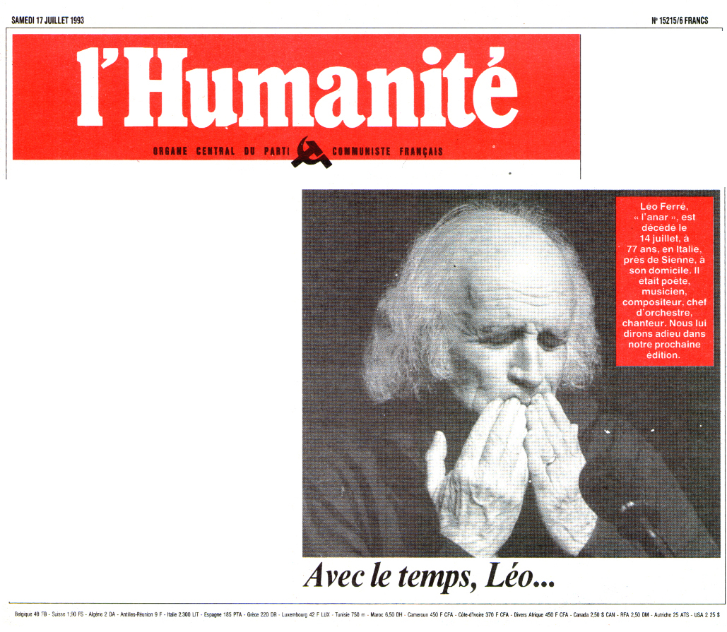 Léo Ferré - L'Humanité N°15215 du 17/07/1993