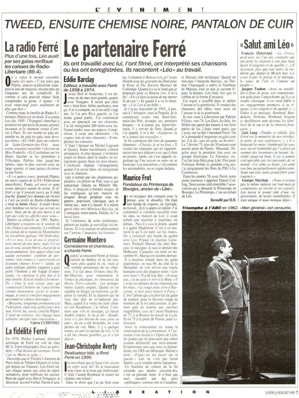 Léo Ferré - Libération N°3781 du 19/07/1993