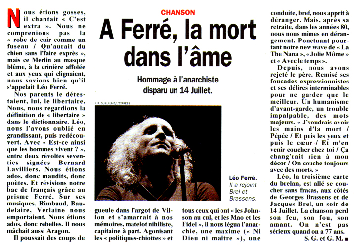 Léo Ferré - L'Express N°2194 du 22 au 28/07/1993