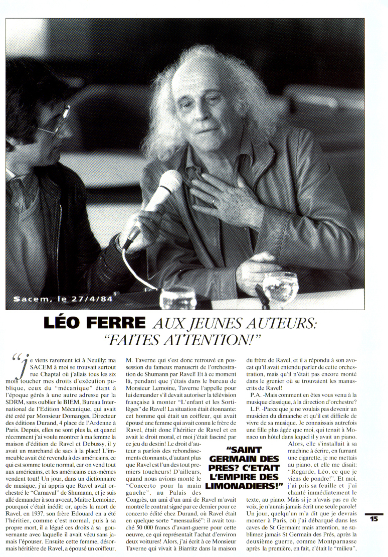 Léo Ferré - Notes N°140, mensuel de Septembre 1993