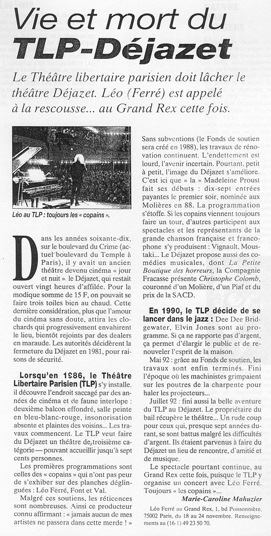 Léo Ferré - Politis, mensuel d'octobre 1993