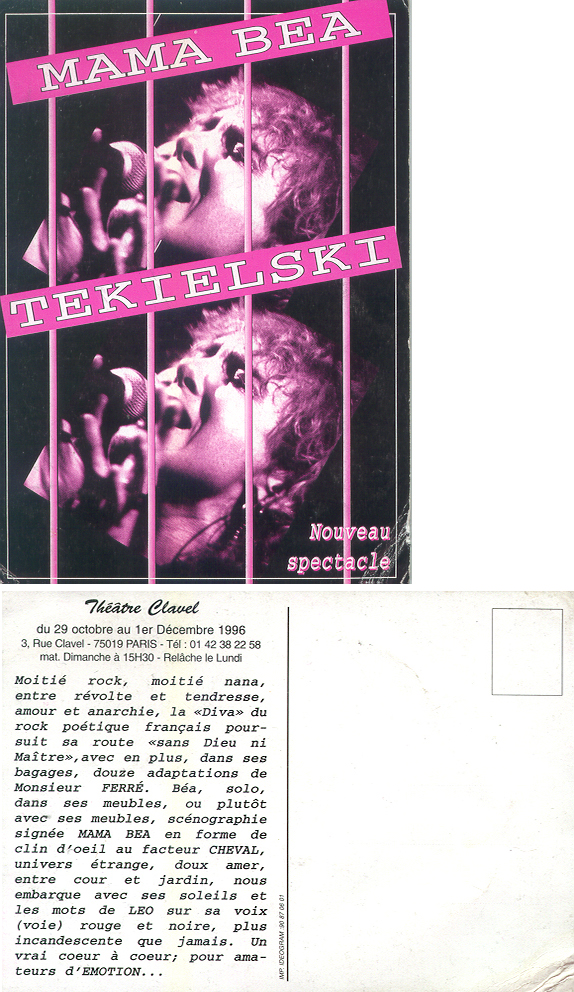 Léo Ferré - Mama Béa Tékielski du 29/10 au 01/11/1996 au Théâtre Clavel à Paris